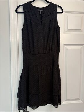 White House Black Market Black Textured Sleeveless Tiered Mini Dress